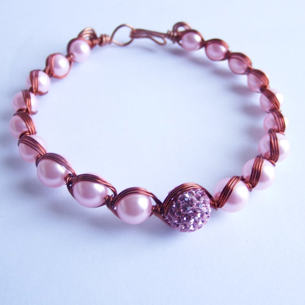 NEW Pink Faux Pearl Eqyptian Style Wire Wrap Bracelet